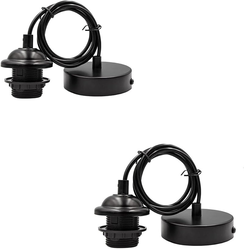 Bukela Ceiling Pendant & Lamp Holder, Metal Pendant Light Fitting, E27 Lamp Holder, Fitting Set with Braided Fabric Cable (Black 2pcs) - Image 1